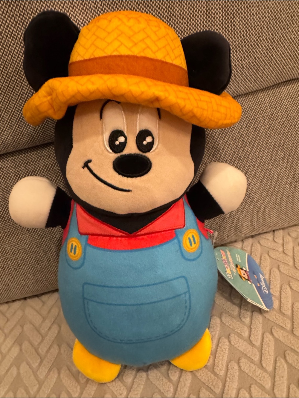 New With Tags Disney Jazwares Squishmallow HugMees Farmer Mickey Mouse 10 Inches